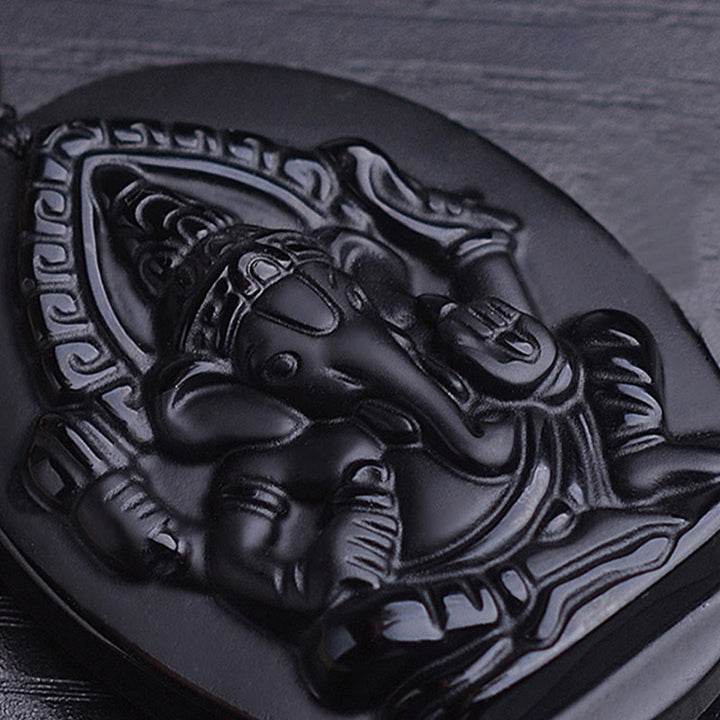 Buddha Stones Tybetański Obsydian Ganesh Ganpati Słoń Bogactwo Amulet Naszyjnik