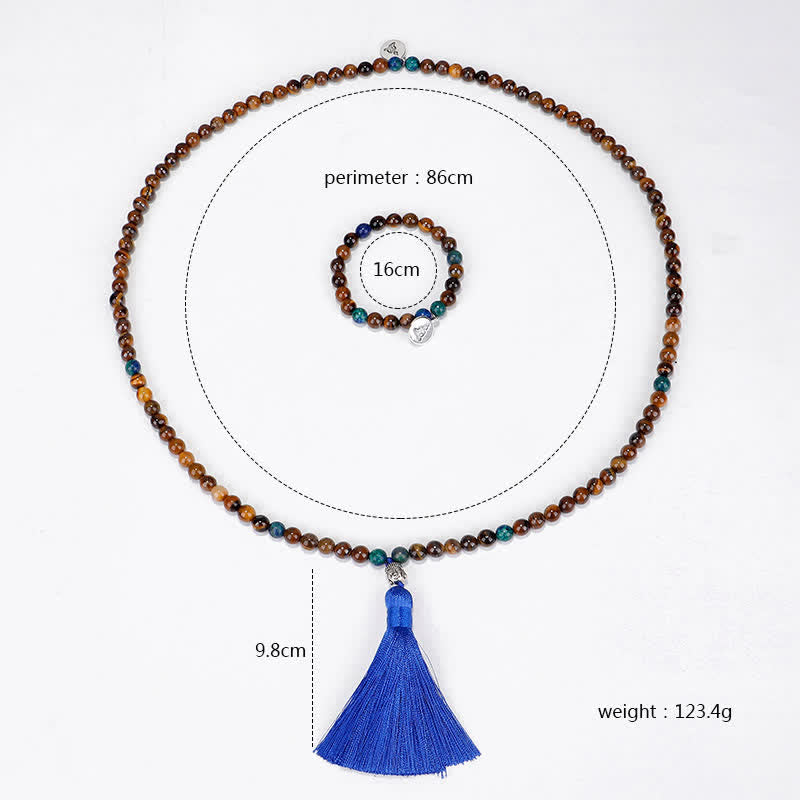 Buddha Stones 108 Mala Koraliki Tygrysie Oko Budda Siła Bransoletka Naszyjnik Wisiorek