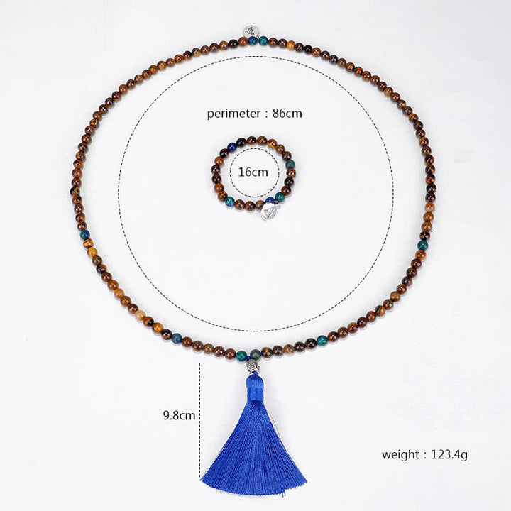 Buddha Stones 108 Mala Koraliki Tygrysie Oko Budda Siła Bransoletka Naszyjnik Wisiorek