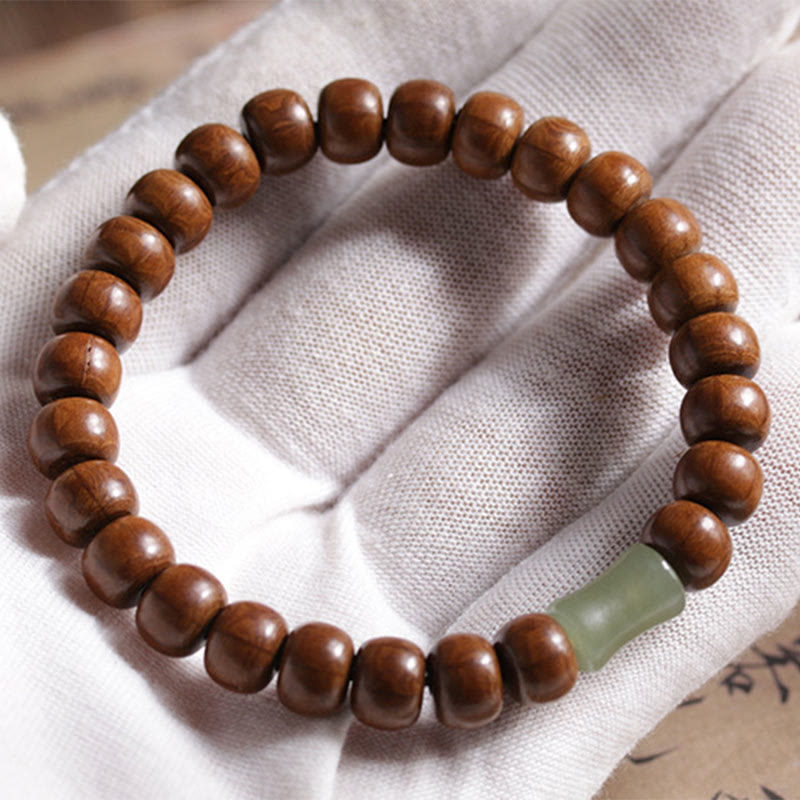 Buddha Stones Naturalne Abelia Biflora Drewno Hetian Jade Bambus Koralik Bransoletka Odpędzająca Złe Duchy
