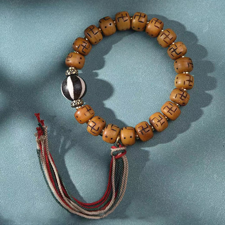 Buddha Stones naturalne tybetańskie kości wielbłąda swastyka Dzi koralik Shankha wisiorek buddy Kirtimukha ochrona szczęścia bransoletka z frędzlami