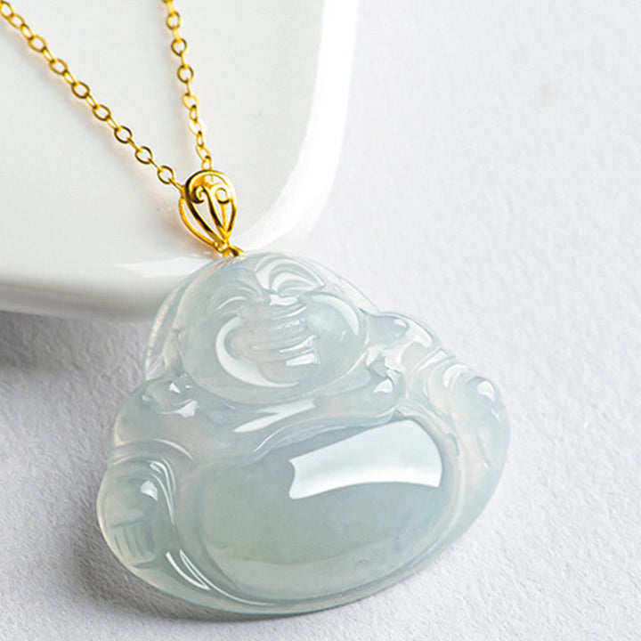 Śmiejący się Budda Naturalny Jade 18K Złoty Naszyjnik Obfitość Wisiorek - image 5