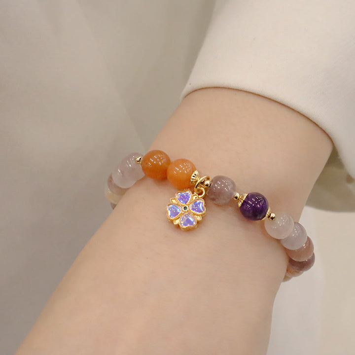 Buddha Stones Naturalne Fioletowe Złote Jedwabne Jade Fioletowe Kwiaty Koraliki Charm Bransoletka Bogactwo