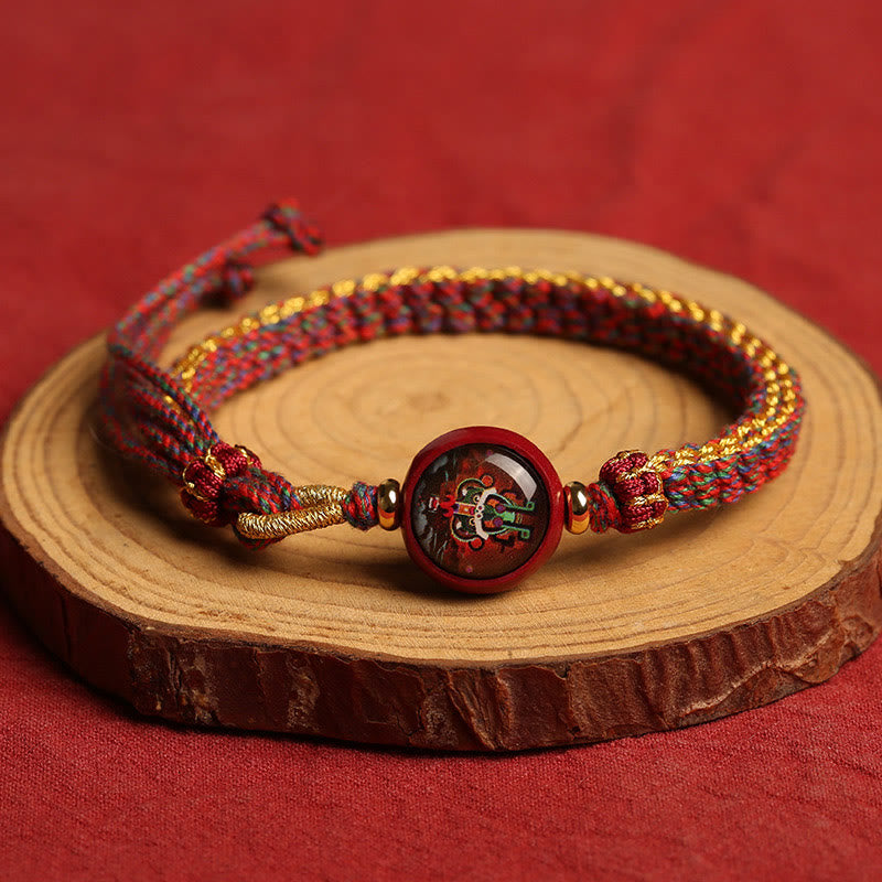 Buddha Stones Kolorowa Lina Cynobrowa Thangka Błogosławieństwo Bransoletka Pleciona