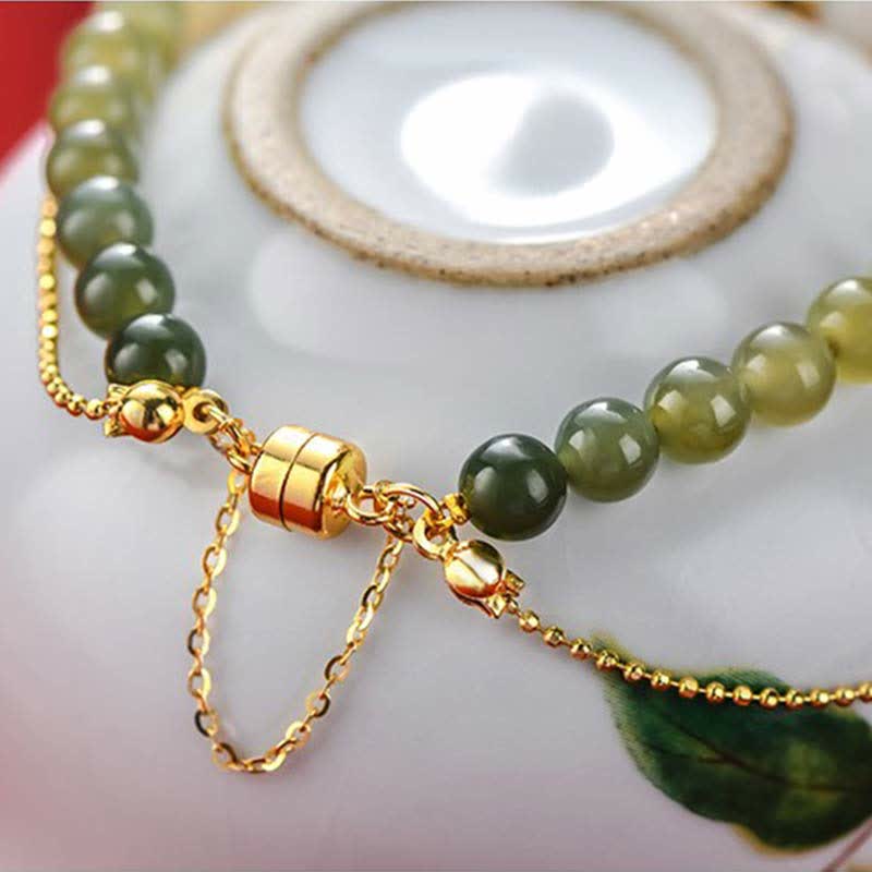 Bransoletka z Buddha Stones 925 ze srebra próby 925 z naturalnego jadeitu Hetian Peach Blossom Luck Chain