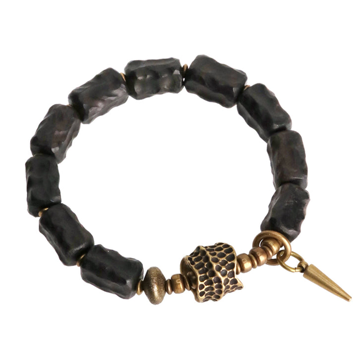 Bransoletka dla par z Buddha Stones, drewna hebanowego i miedzi, równowaga, ochrona
