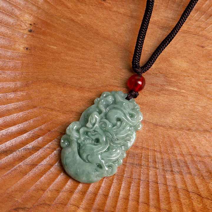 Buddha Stones Naturalny Jadeit 12 Chiński Zodiak Naszyjnik Wisiorek Dobrobytu - image 3