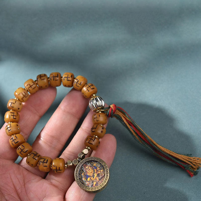 Buddha Stones naturalne tybetańskie kości wielbłąda swastyka Dzi koralik Shankha wisiorek buddy Kirtimukha ochrona szczęścia bransoletka z frędzlami