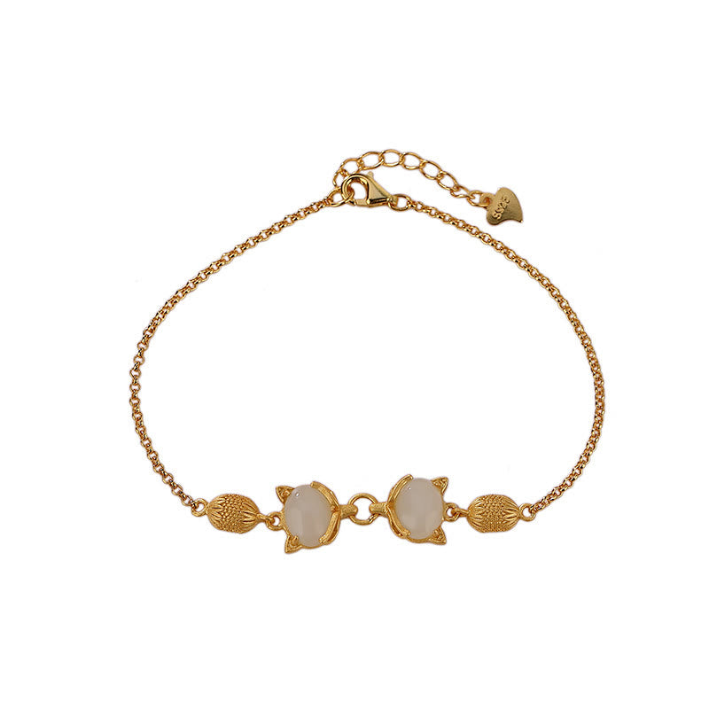 Buddha Stones 925 Srebro Sterling Naturalny Hetian Biały Jadeit Cyjan Jade Piękna Bransoletka Szczęścia Lisa - image 11