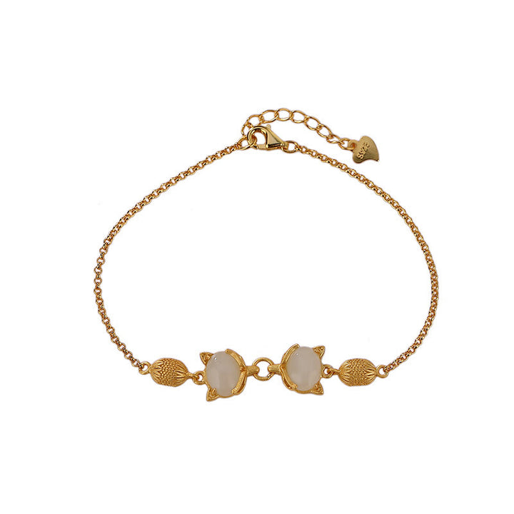 Buddha Stones 925 Srebro Sterling Naturalny Hetian Biały Jadeit Cyjan Jade Piękna Bransoletka Szczęścia Lisa - image 11