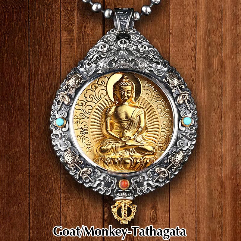 Buddha Stones Chiński Zodiak Natal Budda Thangka Dziewięć Pałaców Osiem Diagramów Bogactwo Obrotowy Naszyjnik Wisiorek - Koza/Małpa-Tathagata - image 9