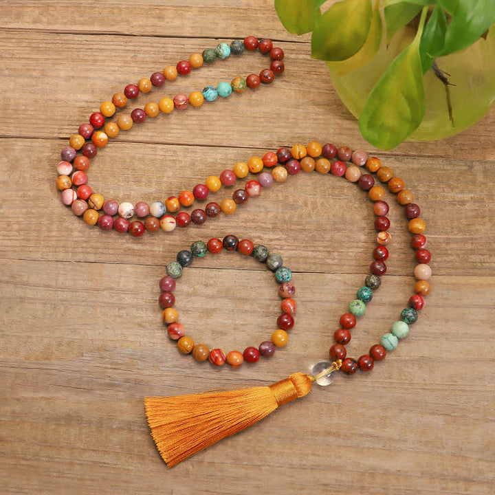 Buddha Stones 108 Mala Koraliki Mookaite Emocjonalny Wzrost Bransoletka Naszyjnik Wisiorek