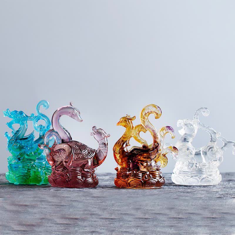 Buddha Stones Feng Shui Cztery Symbole Błękitny Smok Ręcznie Robiony Kryształ Liuli Dzieło Sztuki Dekoracja Domu Biurowego