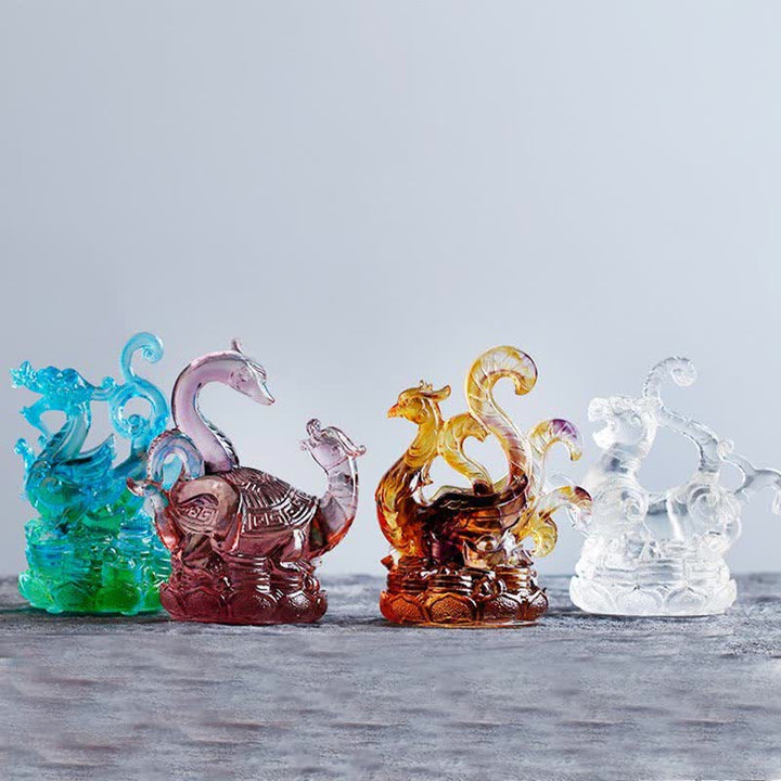 Buddha Stones Feng Shui Cztery Symbole Błękitny Smok Ręcznie Robiony Kryształ Liuli Dzieło Sztuki Dekoracja Domu Biurowego