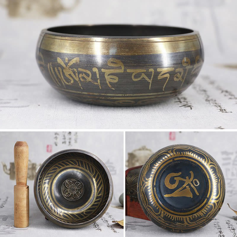 Buddha Stones Tybetańska miska medytacyjna do uzdrawiania i uważności Om Mani Padme Hum Singing Bowl