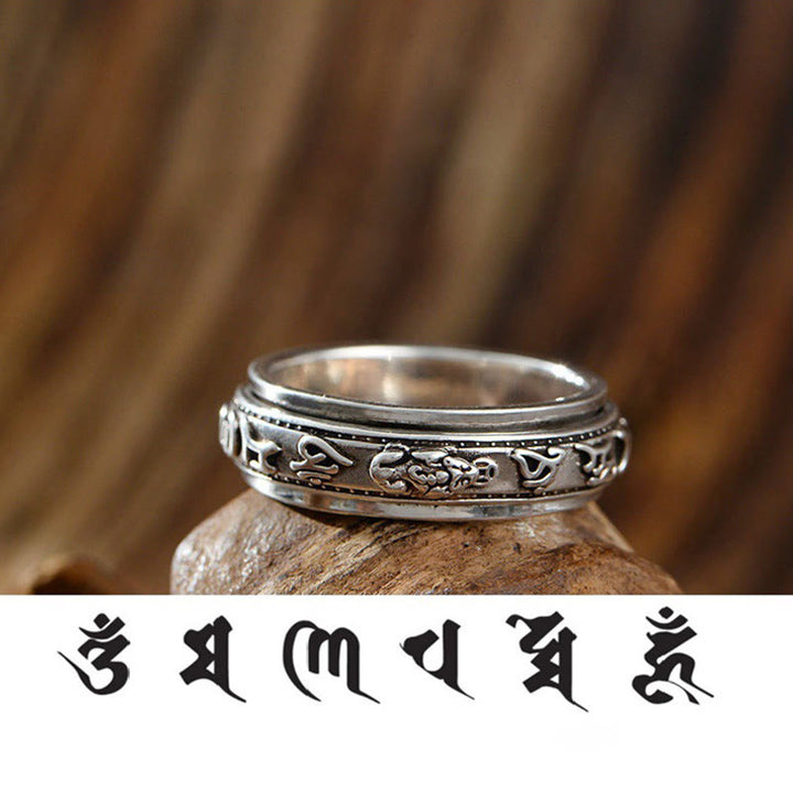 Buddha Stones Tybetańskie Om Mani Padme Hum PiXiu Grawerowane Bogactwo Szczęście Obrotowy Pierścień