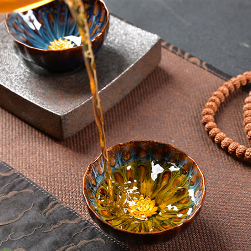 Buddha Stones Lotos Paw Smok Feniks Ryba Koi Ceramiczna filiżanka do herbaty Intarsjowane filiżanki do herbaty 120 ml