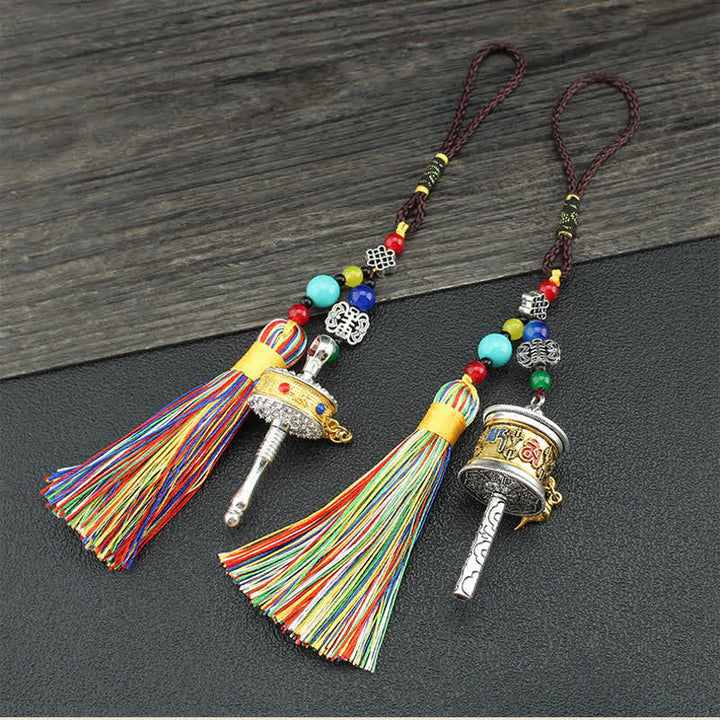 Tybet Om Mani Padme Hum Koło modlitewne Tassel Bag Dekoracja samochodowa do zawieszenia