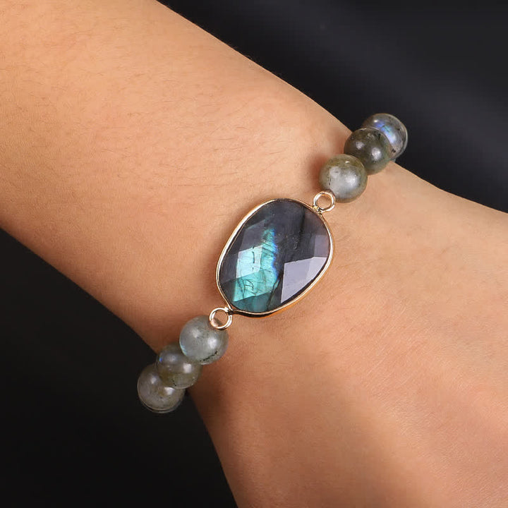Buddha Stones Naturalny Labradoryt Moonstone Wsparcie Uzdrawiająca Bransoletka Koralikowa