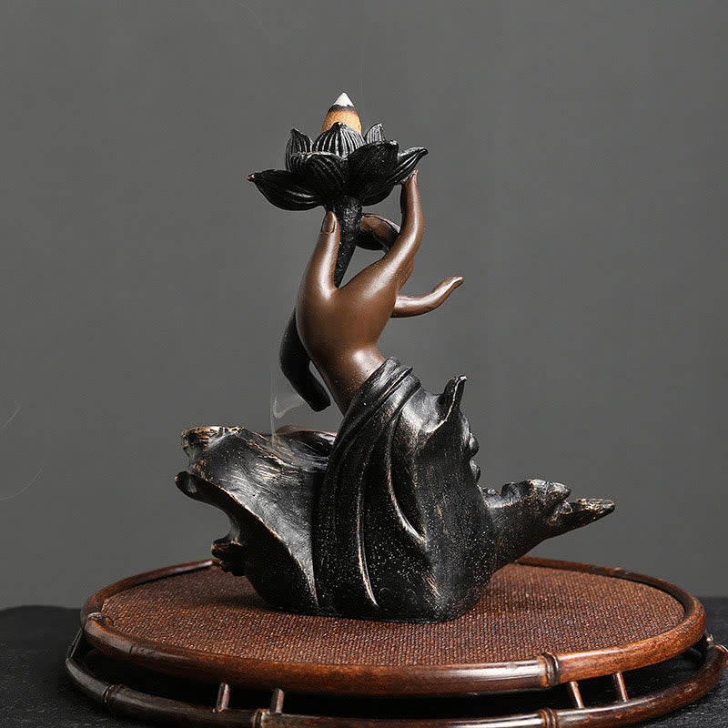 Buddha Stones Lotos Ręka Buddy Pomyślne chmury Wzór Medytacja Żywica Cofanie Kadzidełko