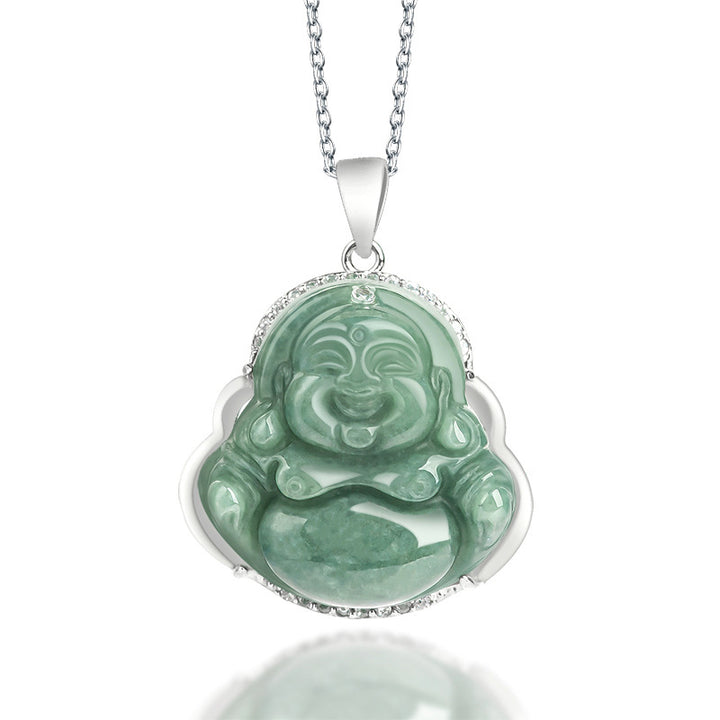 Buddha Stones 925 Srebro Sterlingowe Śmiejący się Budda Jadeit Obfitość Naszyjnik Łańcuszek Wisiorek - Jadeit (dobrobyt ♥ obfitość) - image 1