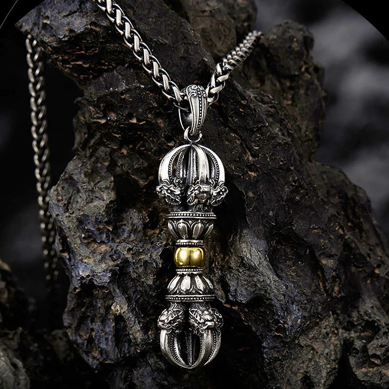 Buddha Stones Tybetański Dorje Vajra Design Naszyjnik Wisiorek Bogactwo - Naszyjnik i łańcuszek kilowy - image 0