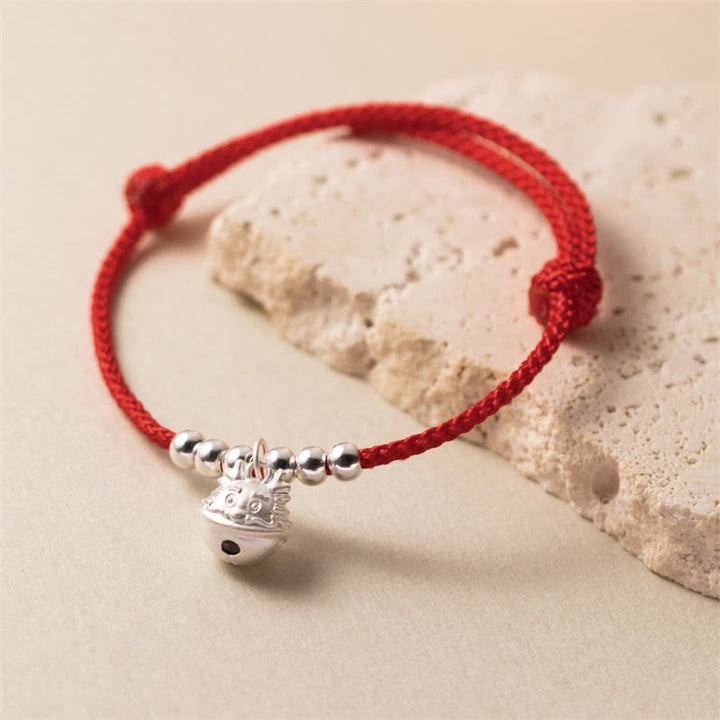Buddha Stones Rok Smoka 925 Srebro Sterling Ręcznie Rzeźbiony Smok Sukces Pleciona Czerwona Bransoletka