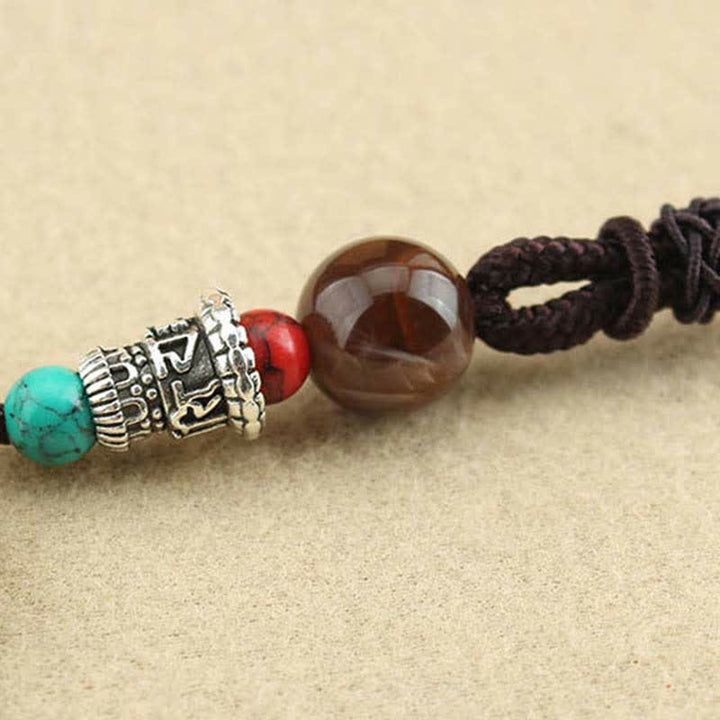 Buddha Stones Tybet Bóg Bogactwa Thangka Ebony Naszyjnik Pokój Wisiorek