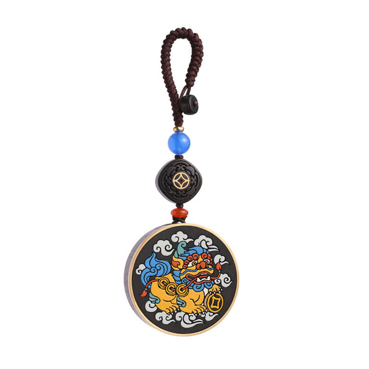 Buddha Stones PiXiu Miedziana Moneta Drewno Hebanowe Szczęście Przyciąga Bogactwo Brelok Dekoracja