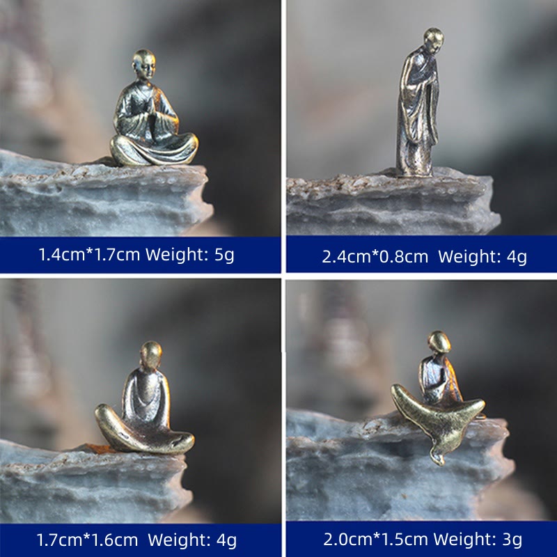Buddha Stones Mini Medytacja Budda Metalowy Mnich Spokój Dekoracja Domu