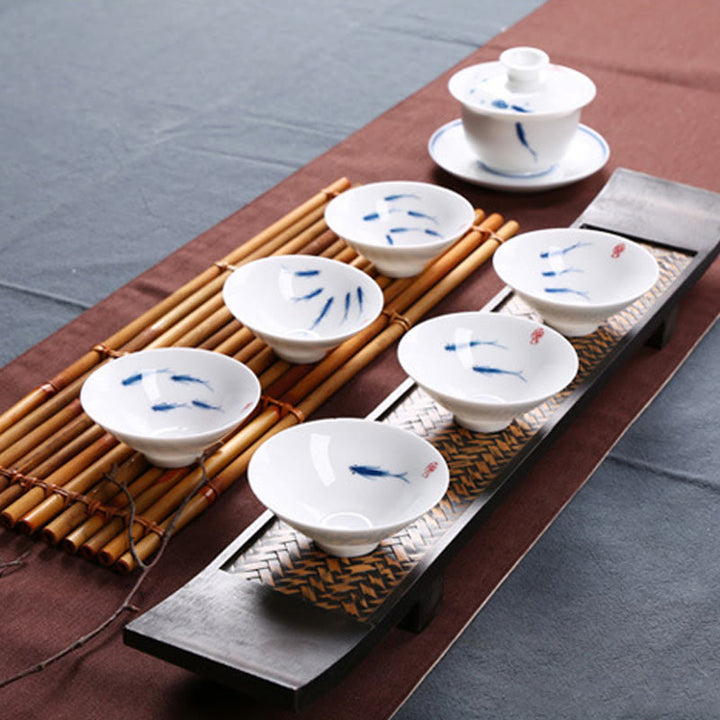 Buddha Stones Jingdezhen Niebiesko-biała Porcelana Koi Ryba Ceramiczna Filiżanka Do Herbaty Kung Fu