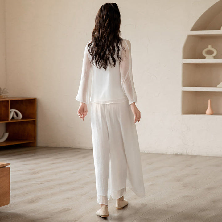 Buddha Stones Retro Modlitwa Zen Duchowa Medytacja Praktyka Szyfonowa Odzież Damska Zestaw - image 4