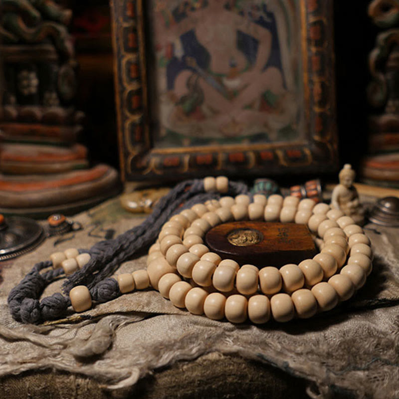 Buddha Stones 108 Mala Koraliki Abelia Biflora Drewno Odpędzające Złe Duchy Mala Nadgarstek