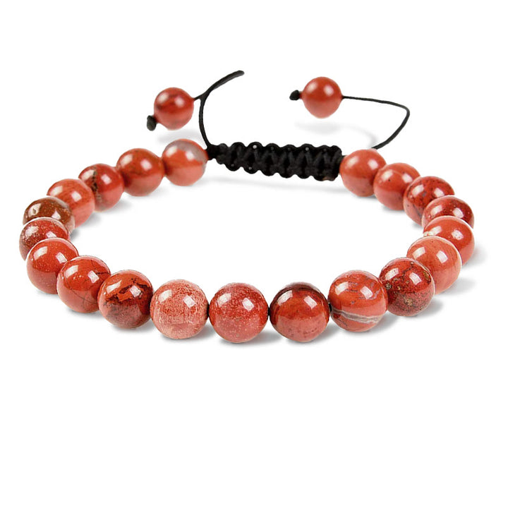 Buddha Stones Naturalna moc uzdrawiania Kamień szlachetny Kryształowe koraliki Unisex Regulowana bransoletka makrama - Czerwony jaspis - image 15