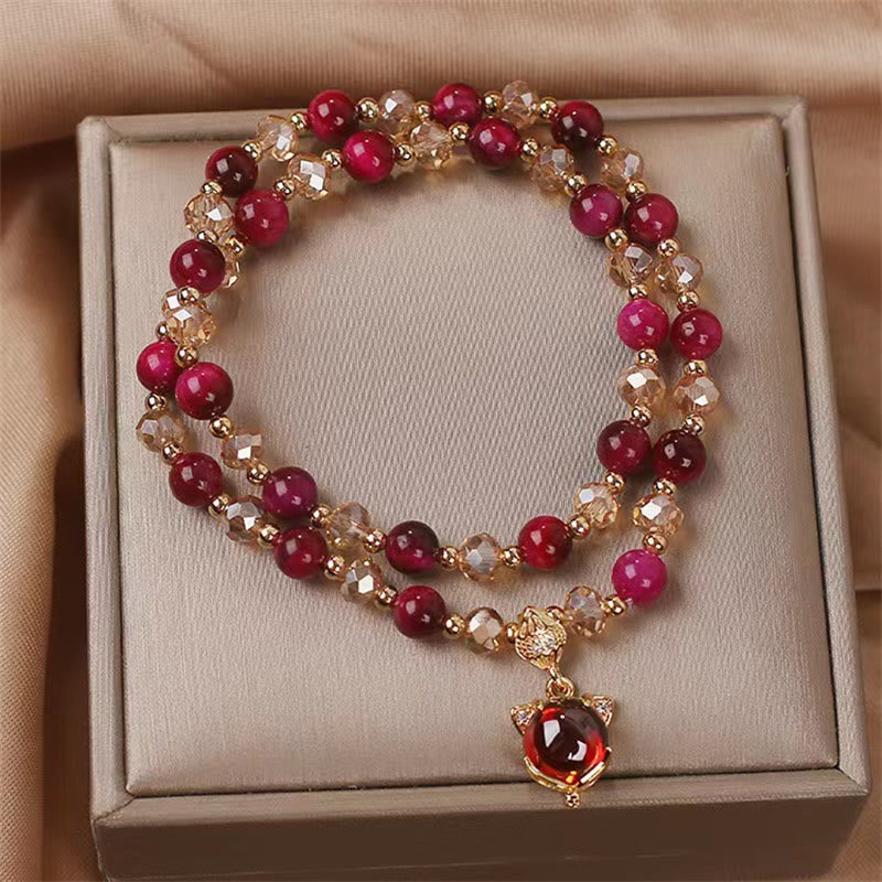 Bransoletka Buddha Stones Red Tiger Eye Fox Protection Double Wrap
