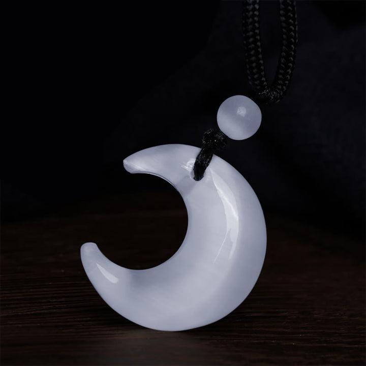 Buddha Stones Naturalny Srebrny Połysk Obsydian Selenit Kryształ Półksiężyc Yin Yang Para Ochrona Naszyjnik Wisiorek - image 14