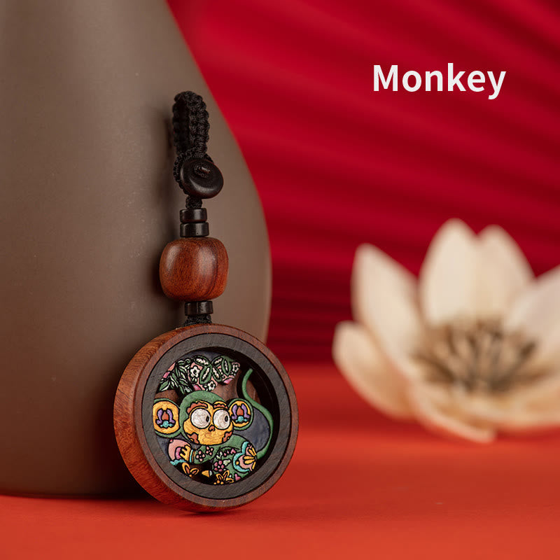 Buddha Stones Rok Smoka Malowane Ręcznie Chińskie Zodiak Palisander Rzeźbiony Spokojny Brelok