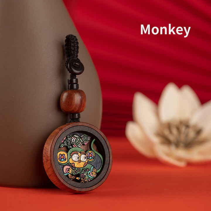 Buddha Stones Rok Smoka Malowane Ręcznie Chińskie Zodiak Palisander Rzeźbiony Spokojny Brelok