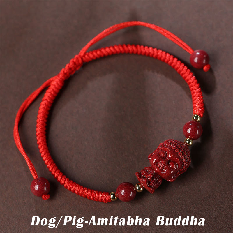 Buddha Stones Chiński Zodiak Natal Budda Cynober Amulet Błogosławieństwo Bransoletka Sznurkowa