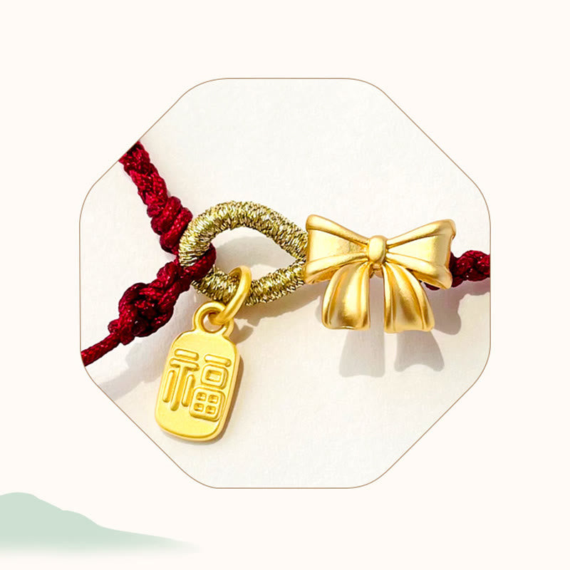 Buddha Stones Ręcznie Robione Brzoskwiniowe Kwiaty Rozeta Kokarda Węzeł Fu Charakter Charm Szczęście Fortuna Czerwona Bransoletka Lina