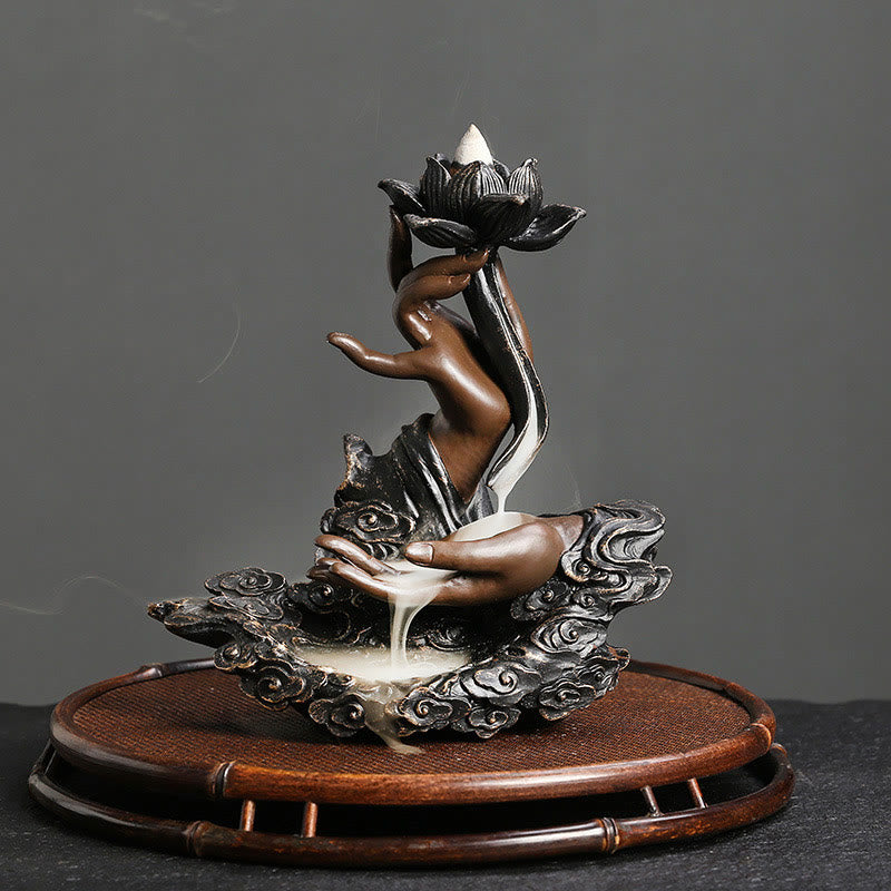 Buddha Stones Lotos Ręka Buddy Pomyślne chmury Wzór Medytacja Żywica Cofanie Kadzidełko