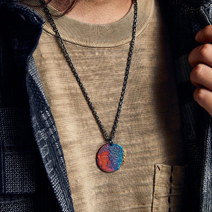 Buddha Stones 999 Srebro Sterlingowe 24K Złoto Pół Demon Pół Budda Współczucie Naszyjnik Wisiorek - image 12