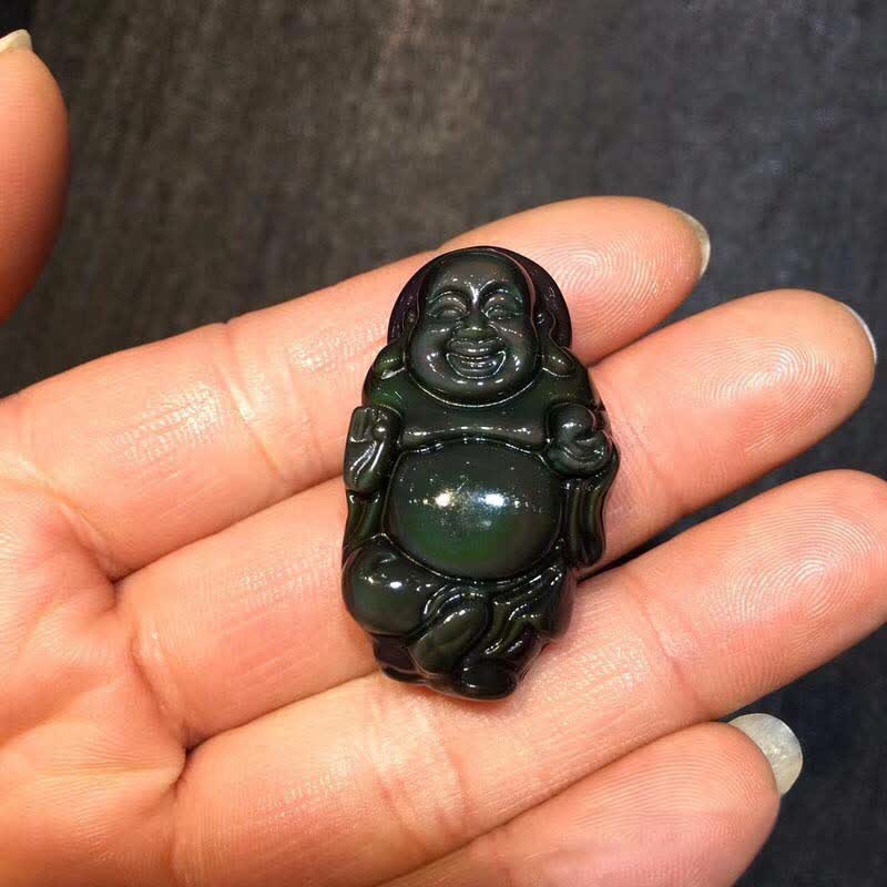 Naturalny tęczowy obsydianowy naszyjnik z wisiorkiem „Śmiejący się Budda” - image 8