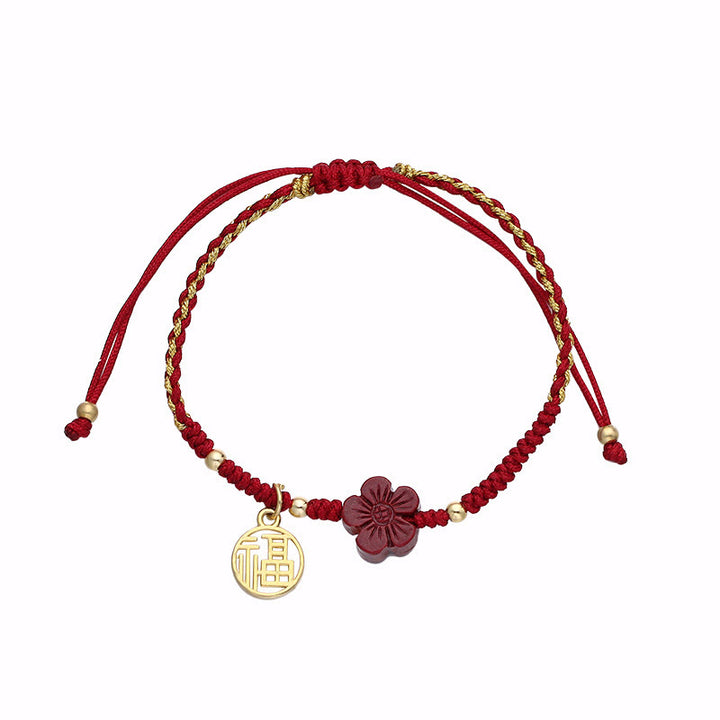 Bransoletka z plecionego sznurka z motywem kwiatów Fu z Buddha Stones i błogosławieństwem