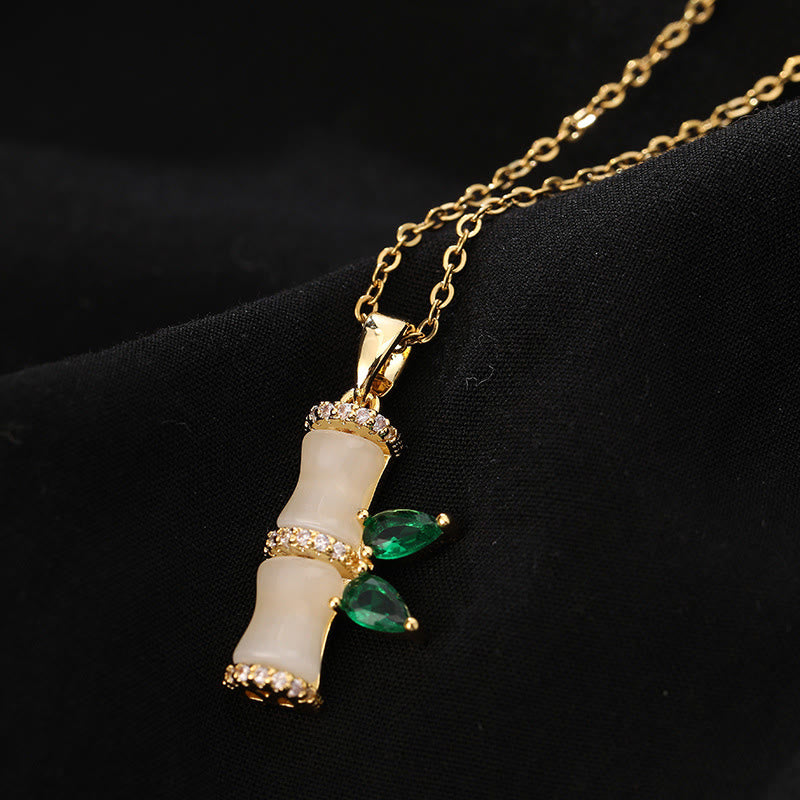 Buddha Stones 18K pozłacane chalcedonem bambusowymi cyrkoniami naszyjnik harmonijny wisiorek