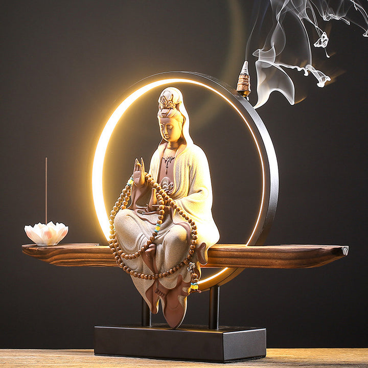 Buddha Stones Budda Awalokiteśwara Ceramiczny Lotos Relaksacyjny Kadzielnica Dekoracja