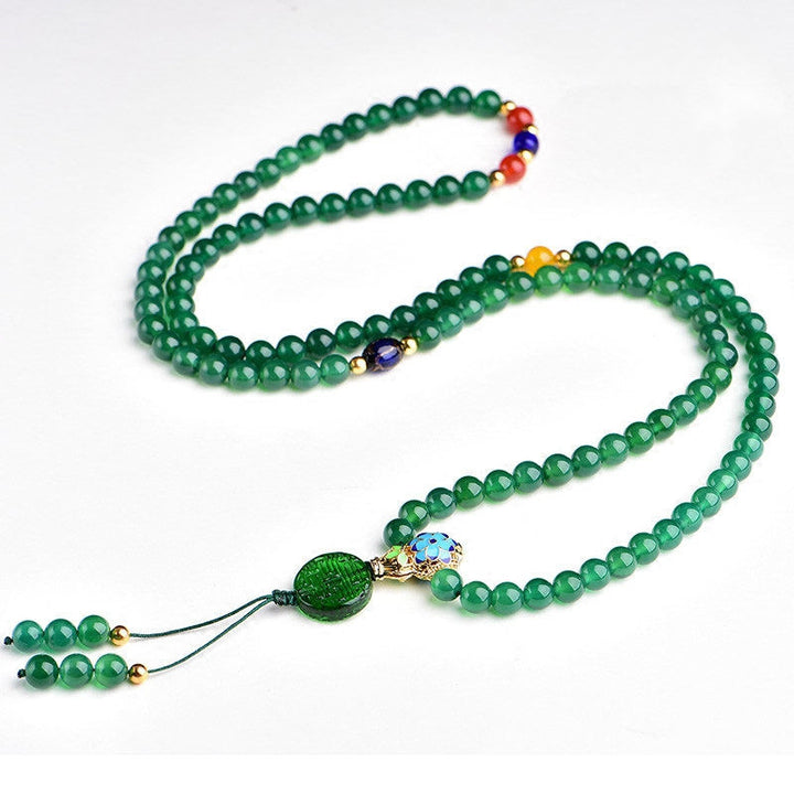 Buddha Stones 108 Mala Beads Naturalna Zielona Agatowa Bransoletka Wspomagająca Moc