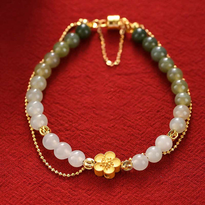 Bransoletka z Buddha Stones 925 ze srebra próby 925 z naturalnego jadeitu Hetian Peach Blossom Luck Chain