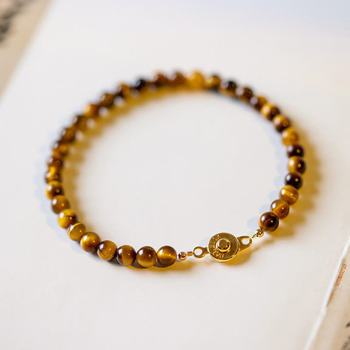 Bransoletka ochronna z Buddha Stones 14K pozłacane naturalne tygrysie oko z kamieniami odwagi