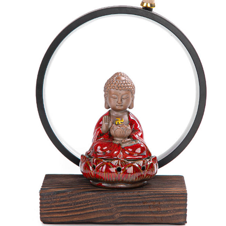 Buddha Stones Budda Lotos Cofający Dym Fontanna Ceramiczny Błogosławieństwo Kadzielnica Z Dekoracją Światła